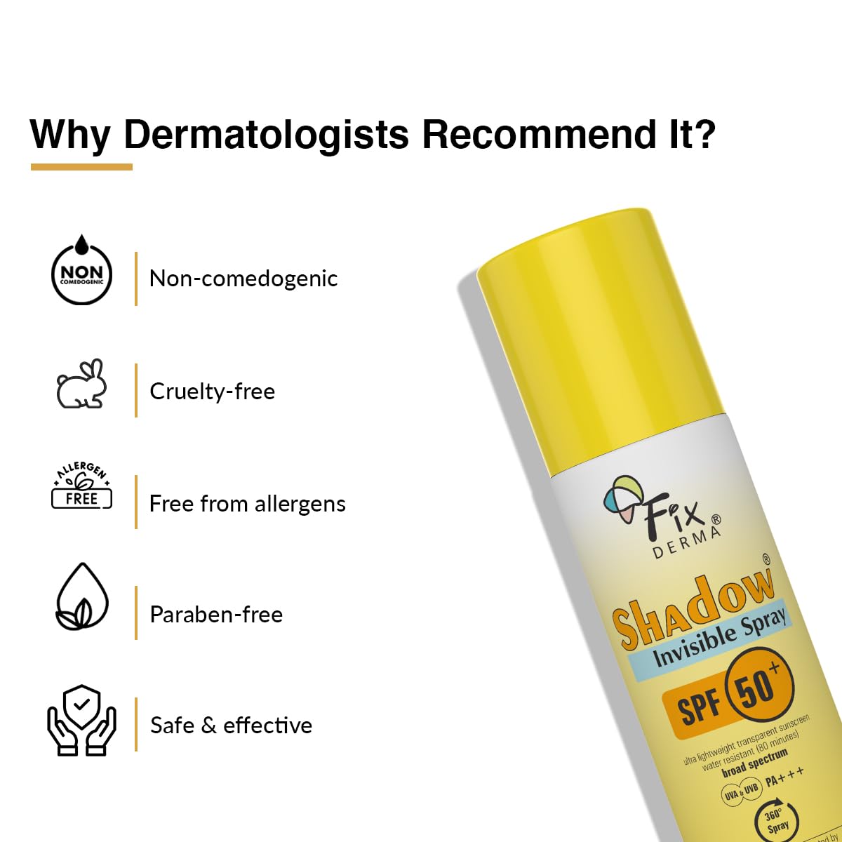 FIXDERMA SHADOW SPF 50+ PA+++ INVISIBLE SPRAY | ULTRA LIGHTWEIGHT TRANSPARENT SUNSCREEN 50ML