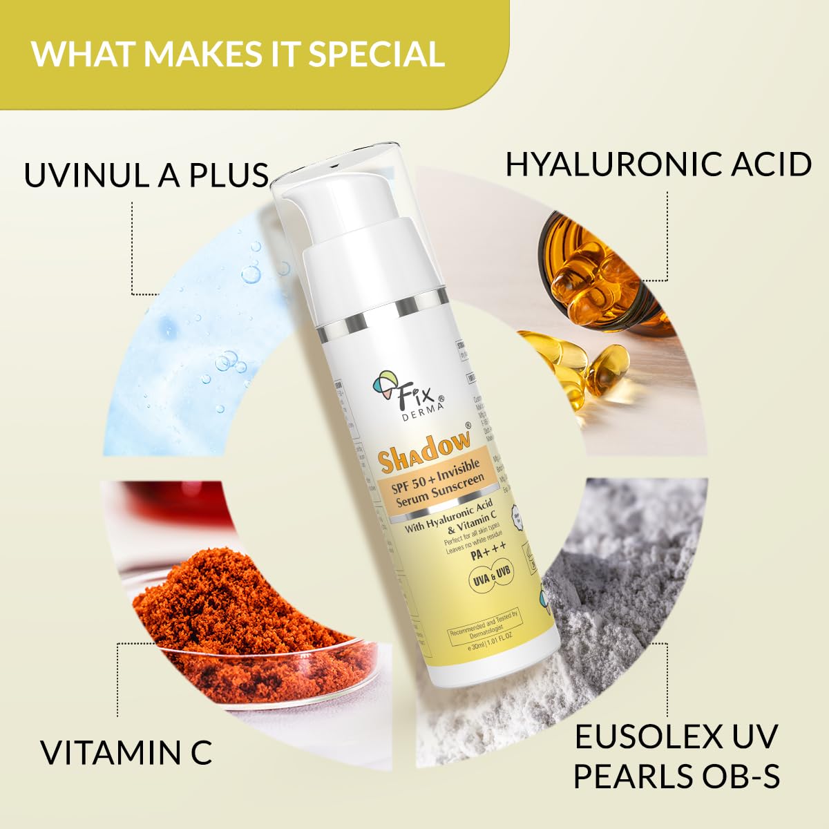 FIXDERMA SHADOW INVISIBLE SERUM SUNSCREEN SPF 50+ PA+++ FOR ALL SKIN TYPES FOR MEN & WOMEN 30 ML