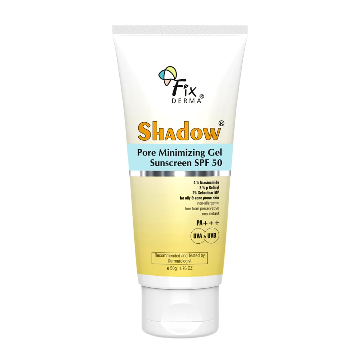FIXDERMA SHADOW PORE MINIMIZING GEL SUNSCREEN SPF 50 PA+++ WITH 4% NIACINAMIDE 50GM