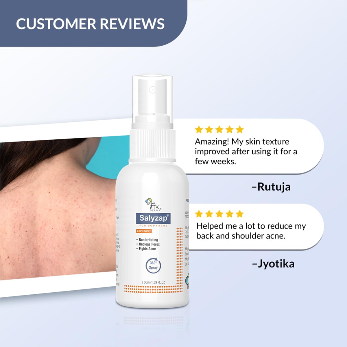FIXDERMA 2% SALICYLIC ACID SALYZAP BODY SPRAY FOR ACNE ON BACK, SHOULDERS, NECK & CHEST 50ML