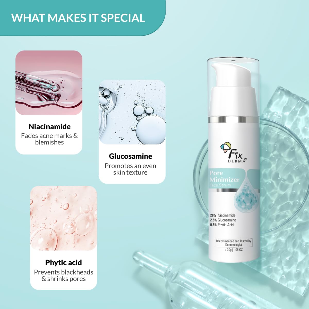 FIXDERMA 20% NIACINAMIDE SERUM FOR FACE FOR PORE MINIMIZER 30GM