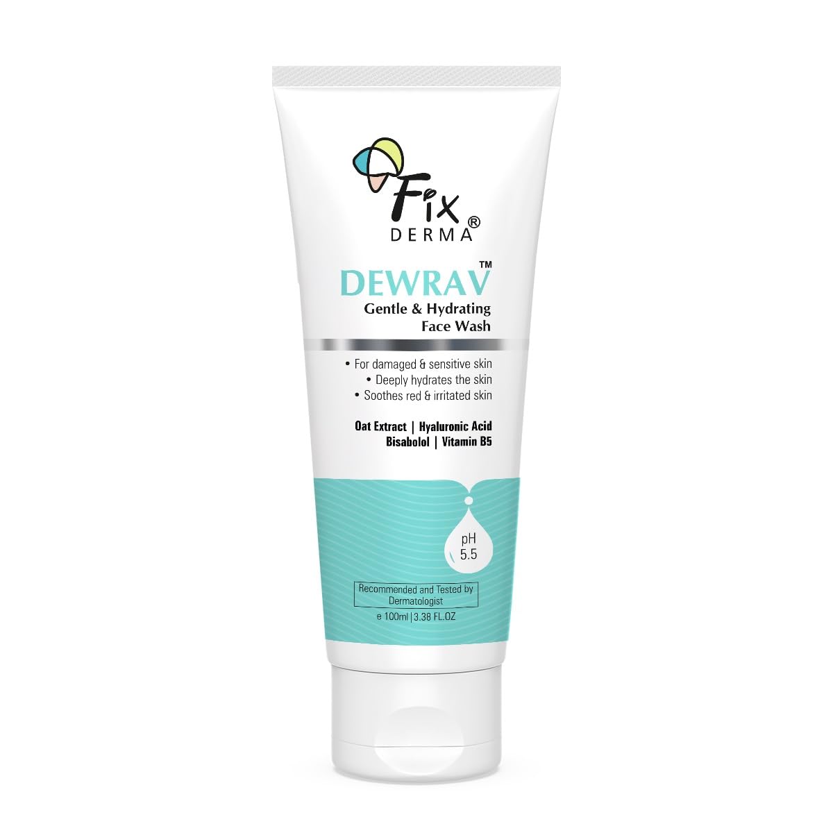 FIXDERMA DEWRAV GENTLE & HYDRATING FACE WASH FACE CLEANSER FOR SENSITIVE, DRY TO NORMAL 100ML