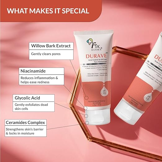 FIXDERMA DURAVE ACNE CONTROL & OIL FREE FACE MOISTURIZER HYDRATION FOR ACNE-PRONE 50ML