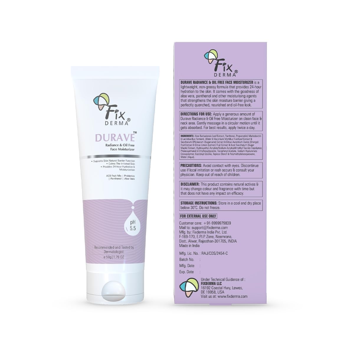 FIXDERMA DURAVE RADIANCE & BRIGHTENING OIL FREE FACE MOISTURIZER WITH PROBIOTICS 50GM