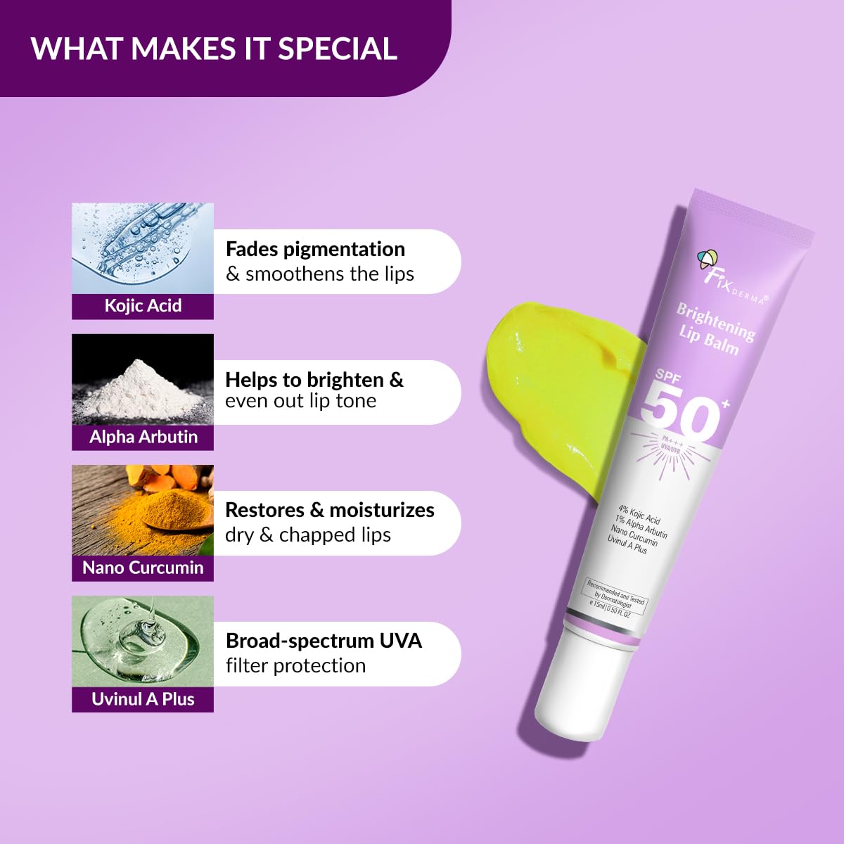 FIXDERMA BRIGHTENING LIP BALM WITH SPF 50 PA+++ FOR PIGMENTED & DRY LIPS 15GM