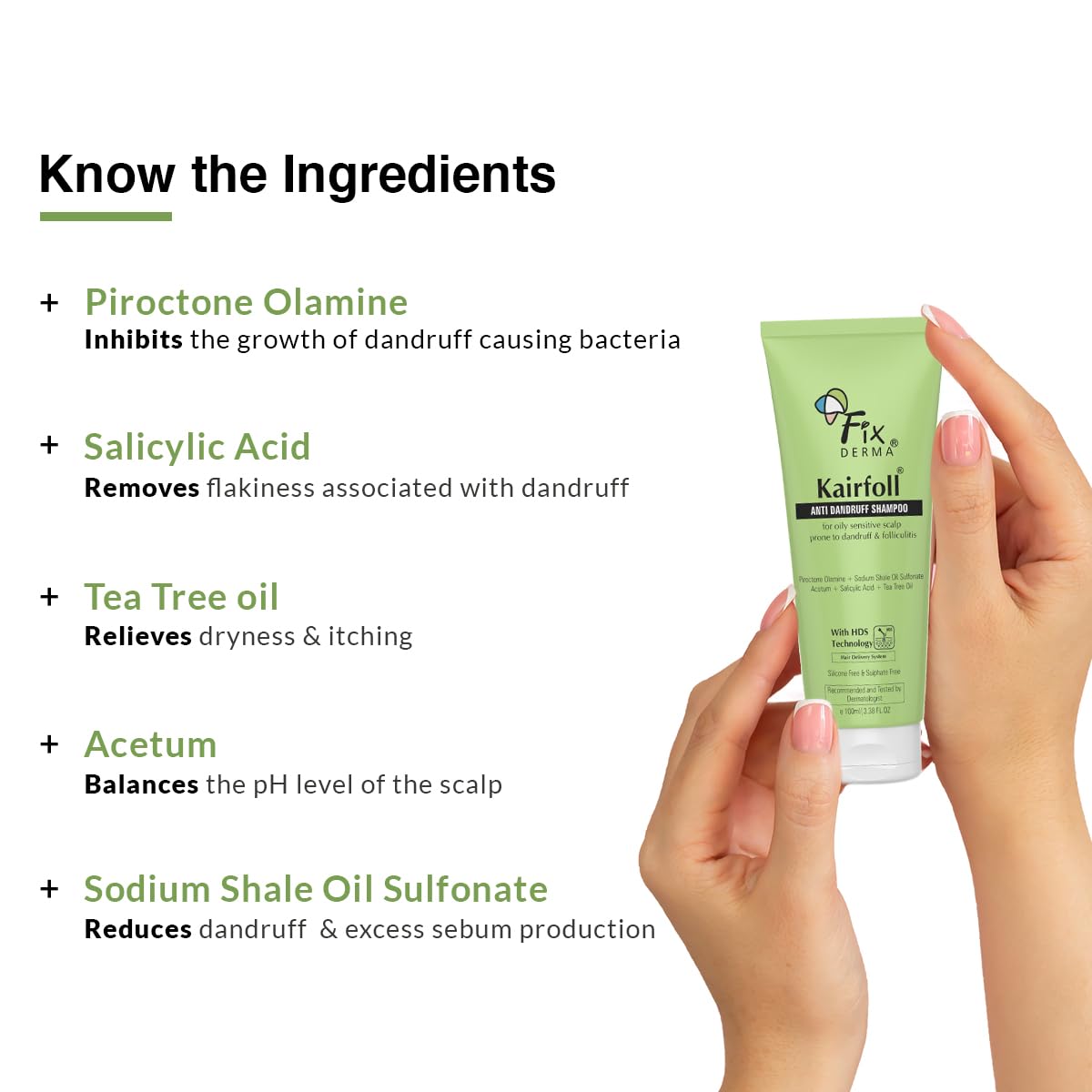 FIXDERMA KAIRFOLL ANTI DANDRUFF SHAMPOO RELIEVES SCALP IRRITATION FROM THE FIRST WASH 100ML
