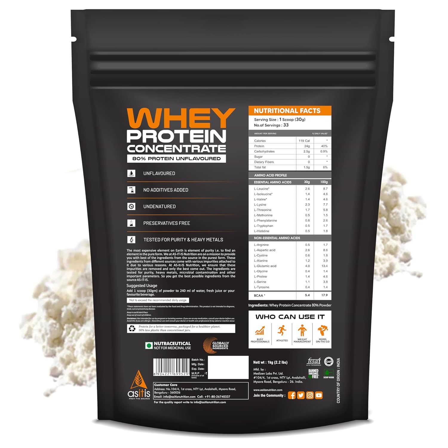 AS-IT-IS NUTRITION WHEY PROTEIN CONCENTRATE 80% -UNFLAVOURED 1KG