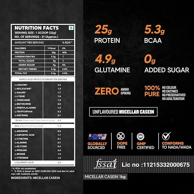 AS-IT-IS NUTRITION PURE MICELLAR CASEIN SLOW-DIGESTING ANTI-CATABOLIC PROTEIN UNFLAVOURED 1KG