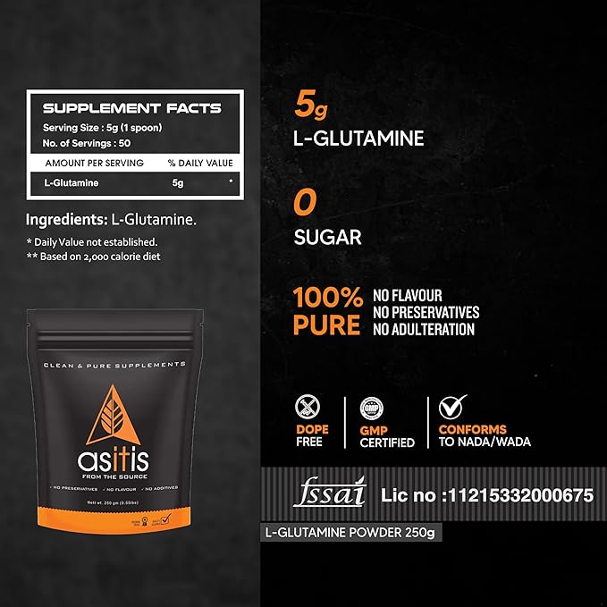 AS-IT-IS NUTRITION L-GLUTAMINE FOR MUSCLE GROWTH AND RECOVERY 250GM