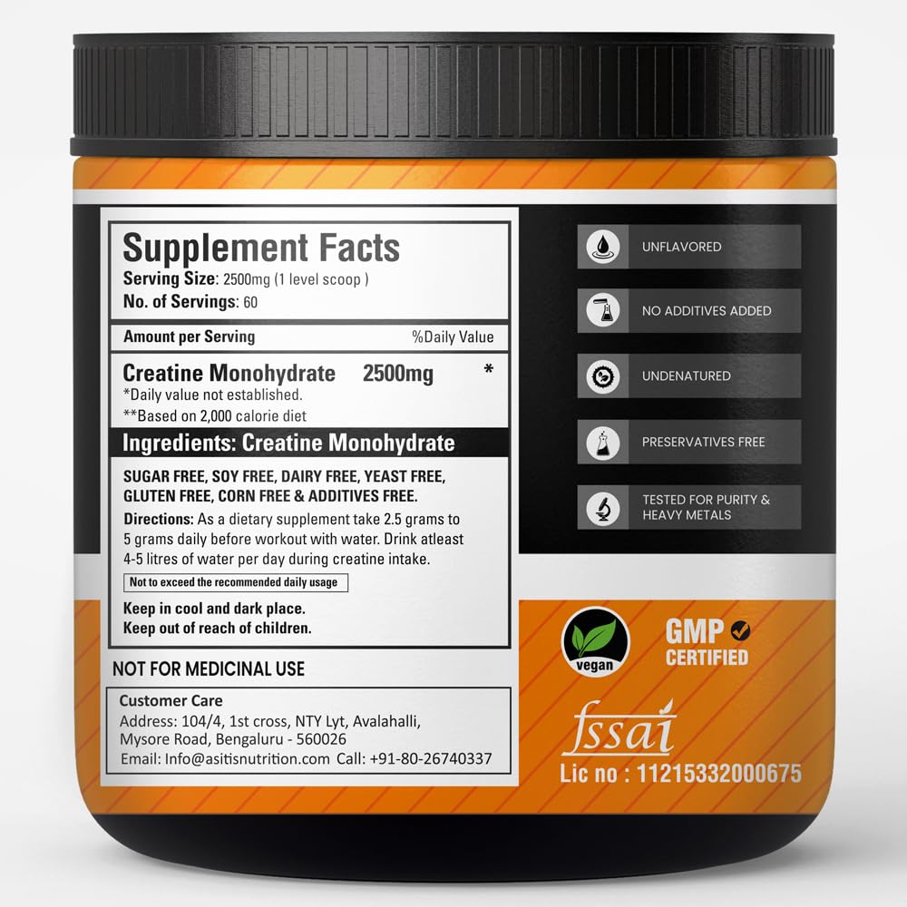 AS-IT-IS NUTRITION 100% CREATINE MONOHYDRATE, PURE 2.5G MICRONIZED POWDER UNFLAVOURED 150GM