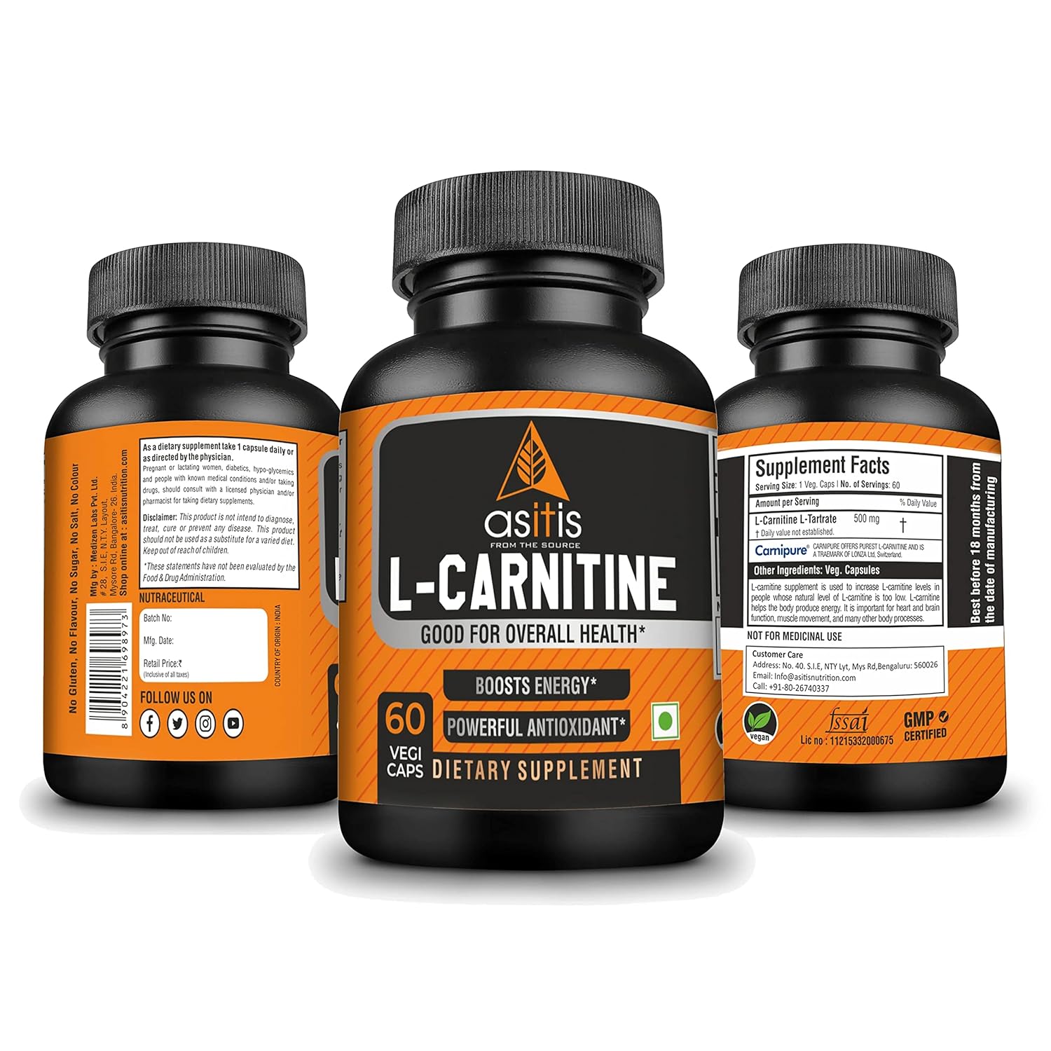 AS-IT-IS NUTRITION 100% L-CARNITINE L-TARTRATE, 500MG PER SERVING, 60 CAPSULES