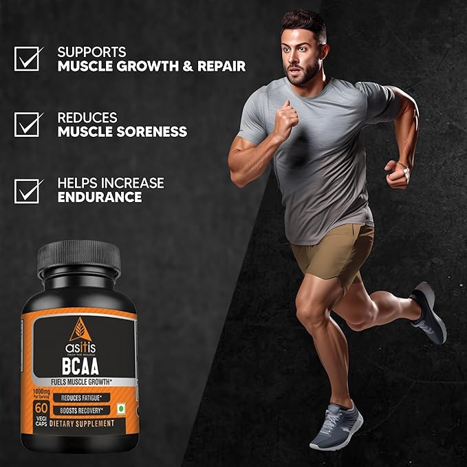 AS-IT-IS NUTRITION BCAA 1000MG REDUCES FATIGUE & BOOSTS MUSCLE GROWTH 60 CAPSULES