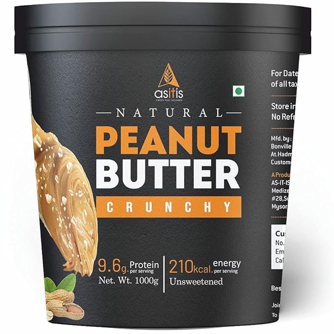 AS-IT-IS NUTRITION PEANUT BUTTER CRUNCHY NATURAL AND UNSWEETENED 1 KG