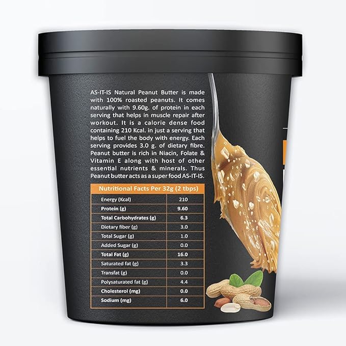 AS-IT-IS NUTRITION PEANUT BUTTER CRUNCHY NATURAL AND UNSWEETENED 1 KG