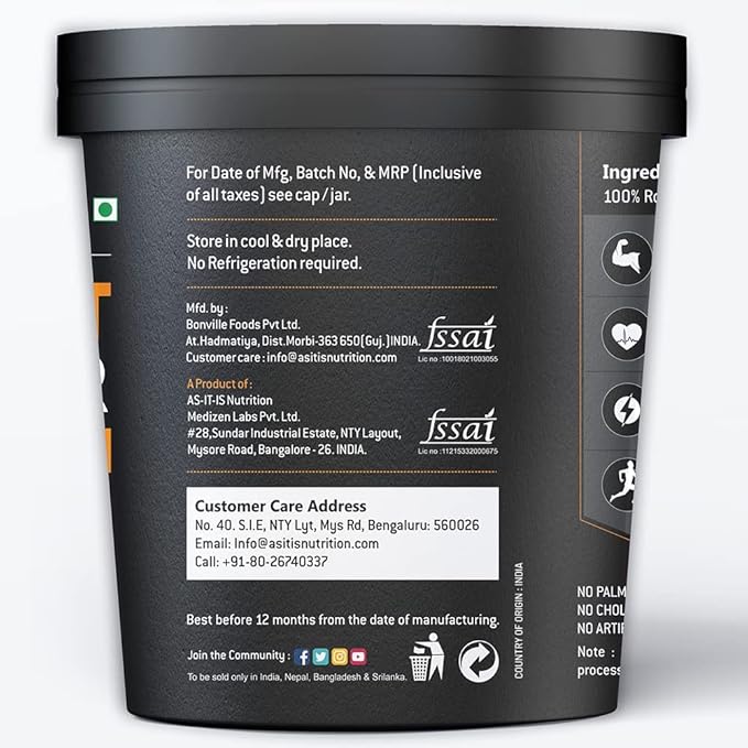 AS-IT-IS NUTRITION PEANUT BUTTER CRUNCHY NATURAL AND UNSWEETENED 1 KG