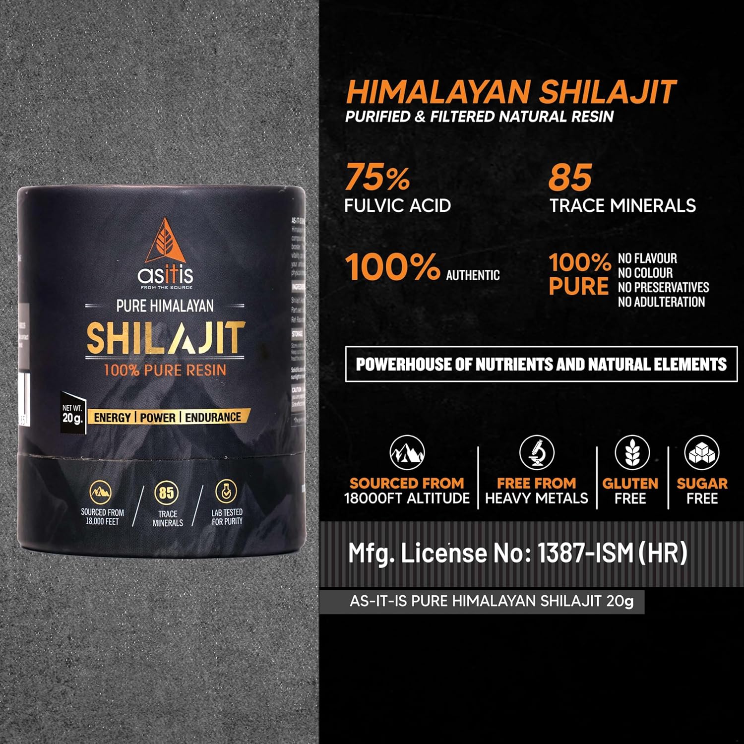 AS-IT-IS NUTRITION PURE SHILAJIT 100% NATURAL HIMALAYAN RESIN RICH IN FULVIC ACID 20GM