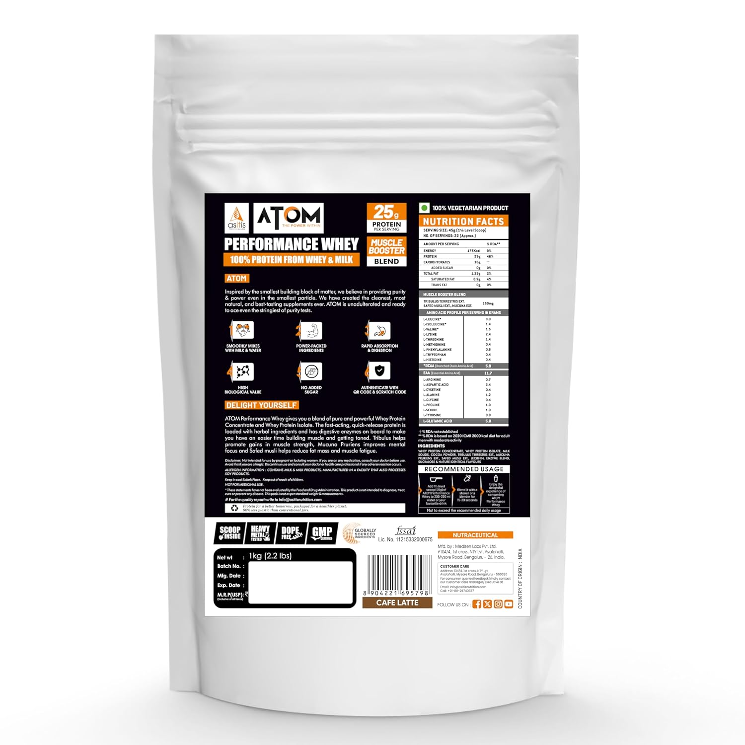 AS-IT-IS ATOM PERFORMANCE WHEY WITH SAFED MUSLI & MUCUNA PRURIENS CAFFE LATTE 1KG