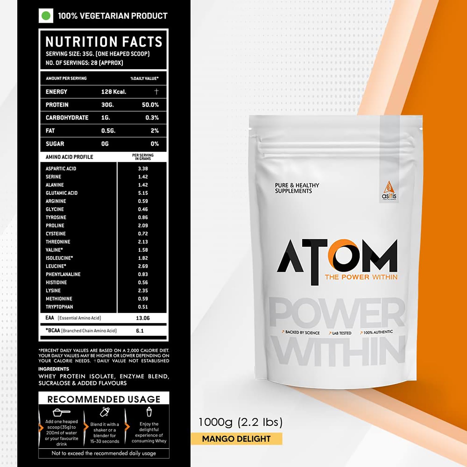 AS-IT-IS ATOM WHEY PROTEIN ISOLATE ULTRA PURE-FAST ACTING PROTEIN |MANGO DELIGHT FLAVOR 1KG