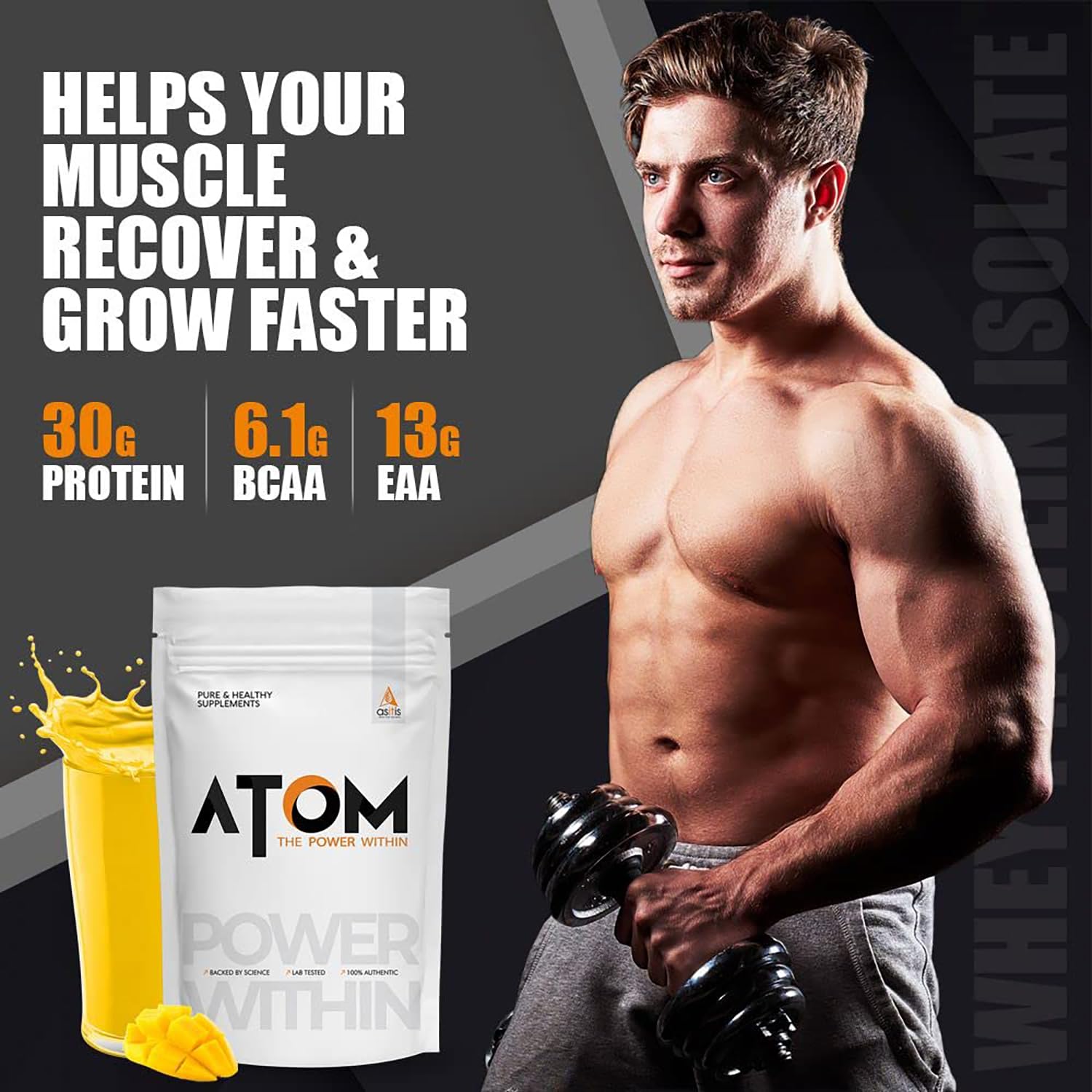AS-IT-IS ATOM WHEY PROTEIN ISOLATE ULTRA PURE-FAST ACTING PROTEIN |MANGO DELIGHT FLAVOR 1KG