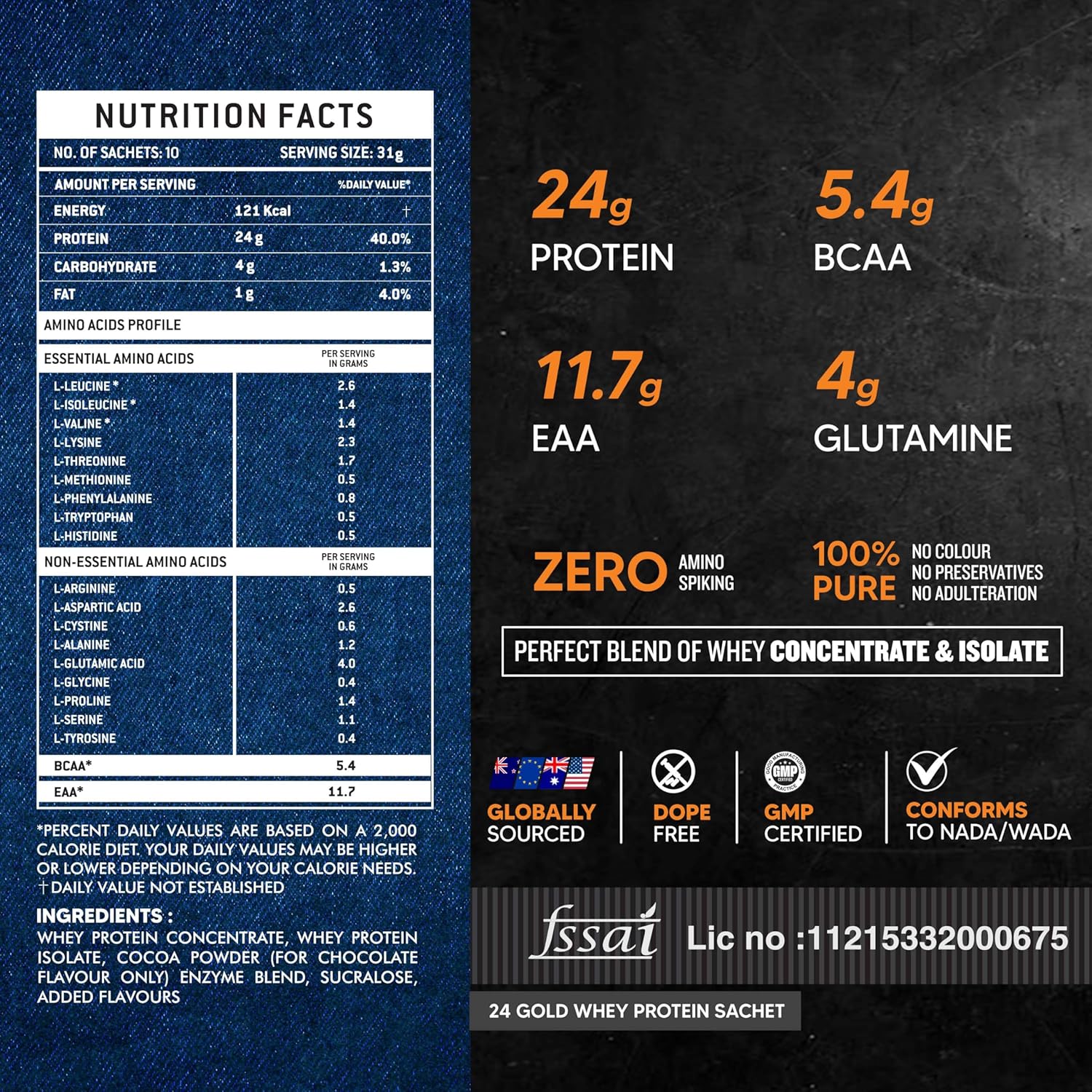AS-IT-IS ATOM 24 GOLD WHEY PROTEIN COMBINATION OF WHEY ISOLATE & CONCENTRATE 10 SACHETS