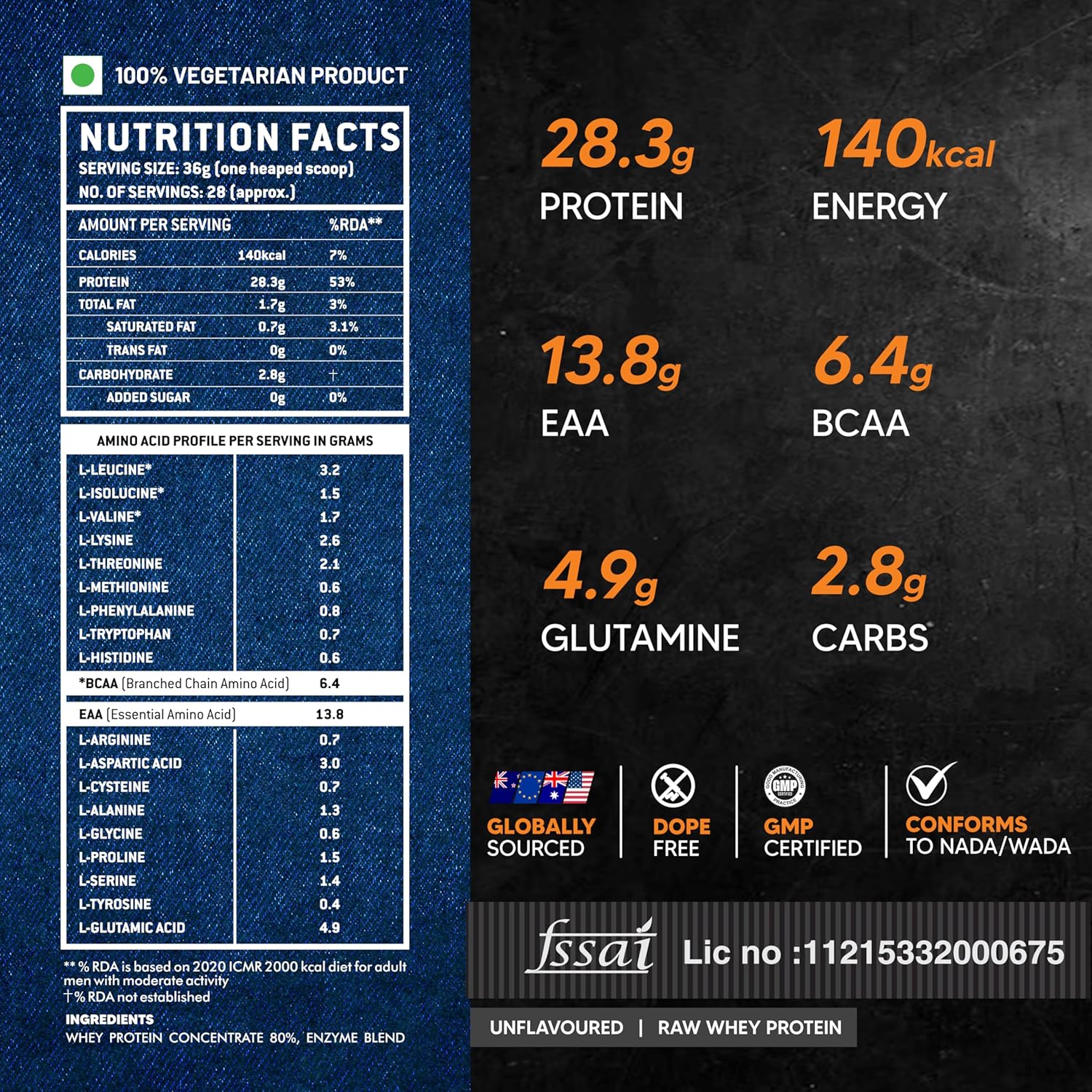 AS-IT-IS ATOM RAW WHEY PROTEIN WITH ENZYMES USA LABDOOR CERTIFIED UNFLAVOURED 1KG
