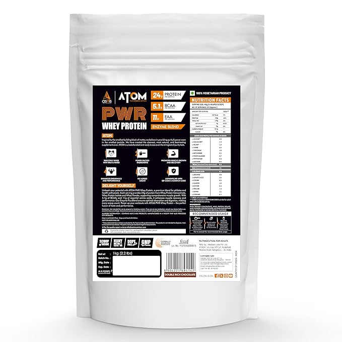 AS-IT-IS NUTRITION ATOM PWR WHEY PROTEIN LEAN MUSCLE GAINS DOUBLE RICH CHOCOLATE 1KG