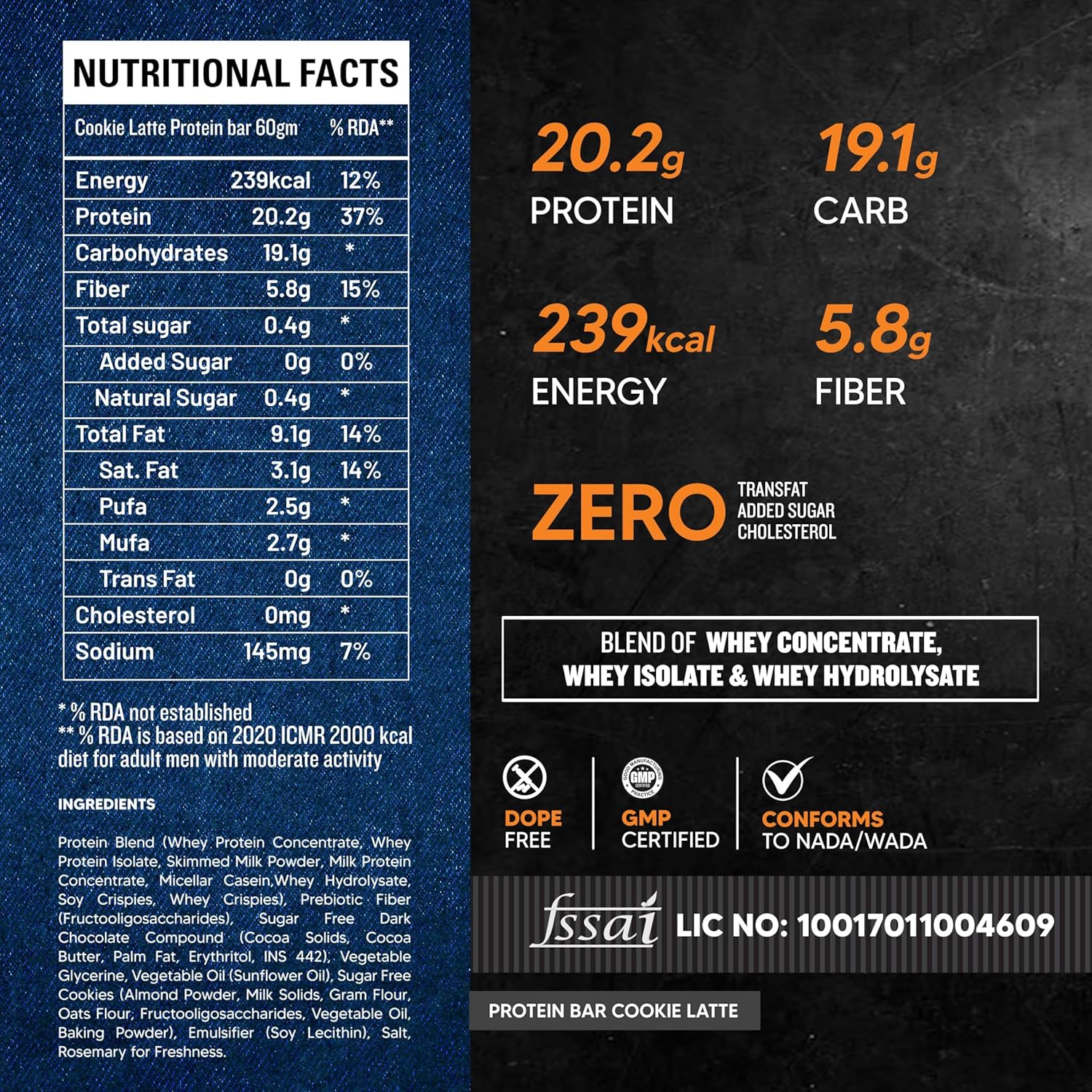 AS-IT-IS NUTRITION ATOM HIGH PROTEIN BAR,20GM PROTEIN,ZERO SUGAR,PACK OF 6 COOKIE LATTE (60GMX6)