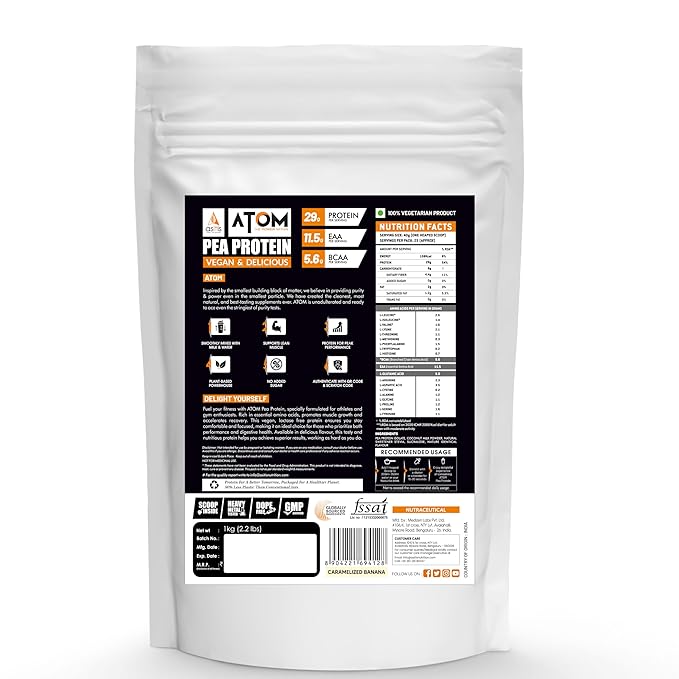 AS-IT-IS NUTRITION ATOM PEA PROTEIN, 29G PROTEIN VEGAN SMOOTH & DELICIOUS, CARAMELIZED BANANA 1KG
