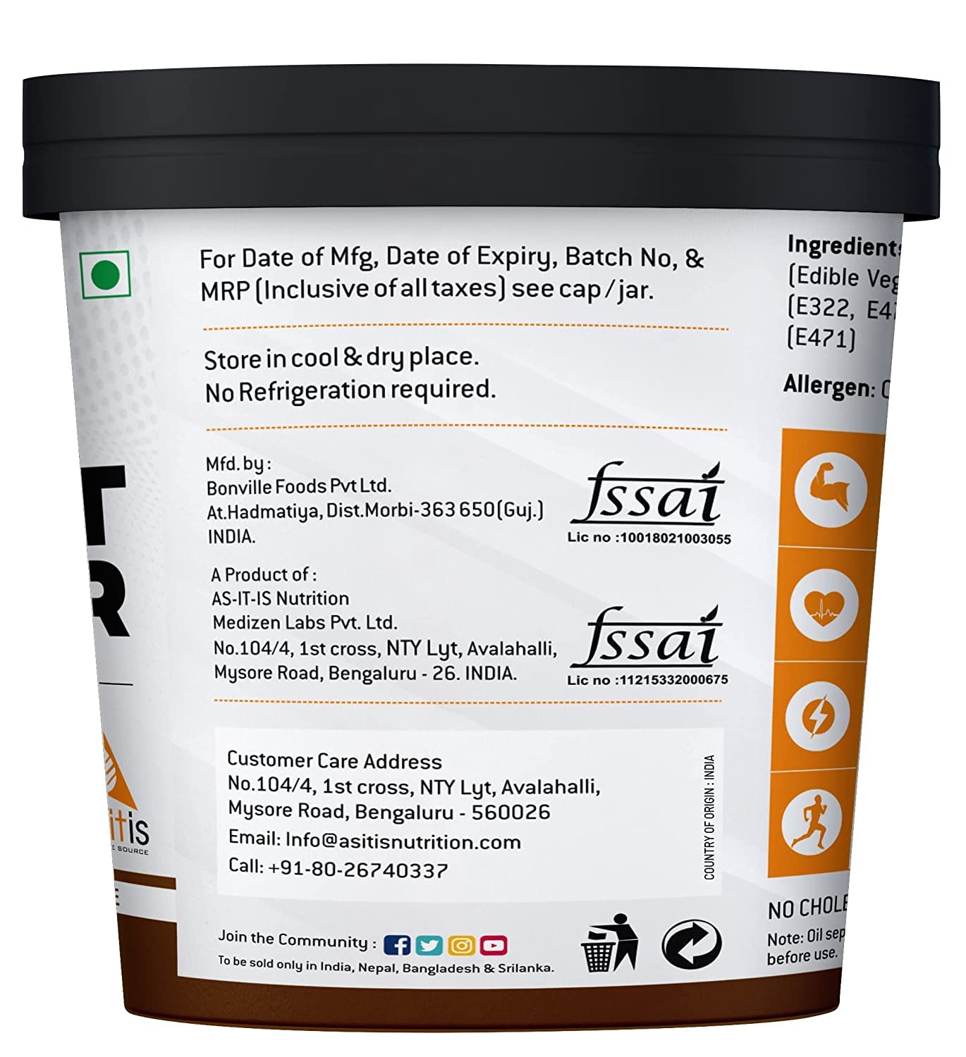 AS-IT-IS ATOM CHOCOLATE PEANUT BUTTER CRUNCHY GLUTEN FREE CHOLESTEROL FREE 1KG