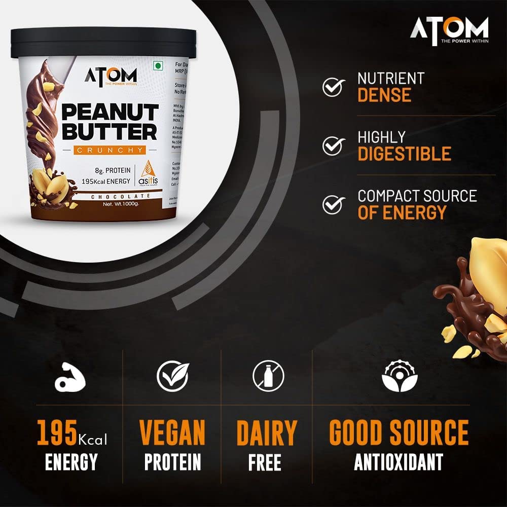 AS-IT-IS ATOM CHOCOLATE PEANUT BUTTER CRUNCHY GLUTEN FREE CHOLESTEROL FREE 1KG