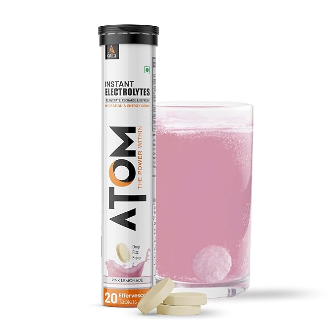AS-IT-IS ATOM ELECTROLYTE PINK LEMONADE, WITHOUT CAFFEINE, INSTANT ENERGY & HYDRATION 20 TABLETS