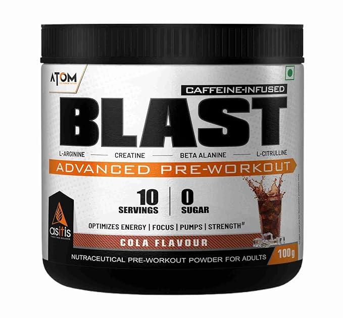 AS-IT-IS ATOM NUTRITION BLAST ADVANCED PRE-WORKOUT POWDER, COLA FLAVOUR 100GM