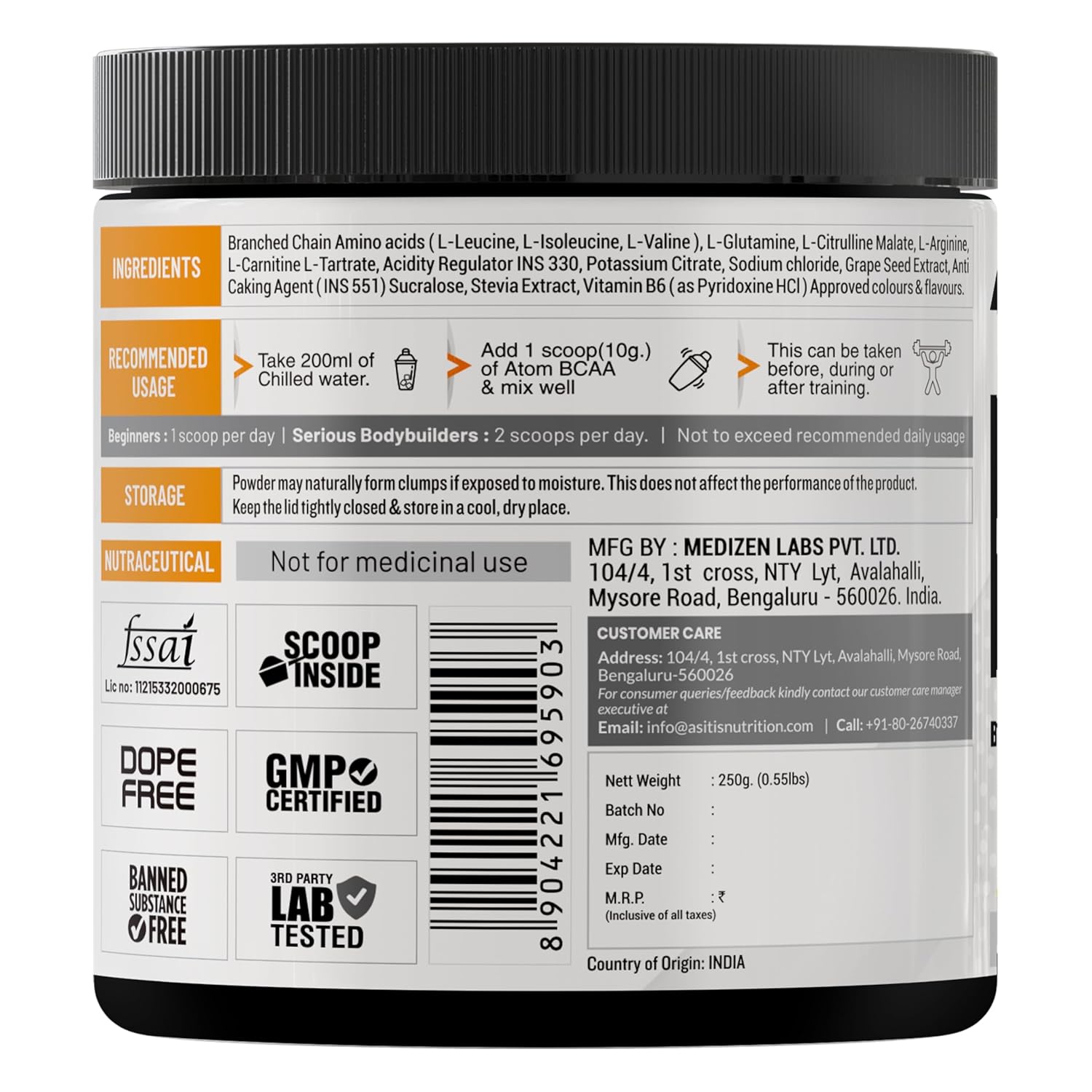 AS-IT-IS ATOM BCAA WATERMELON FLAVOUR 250GM