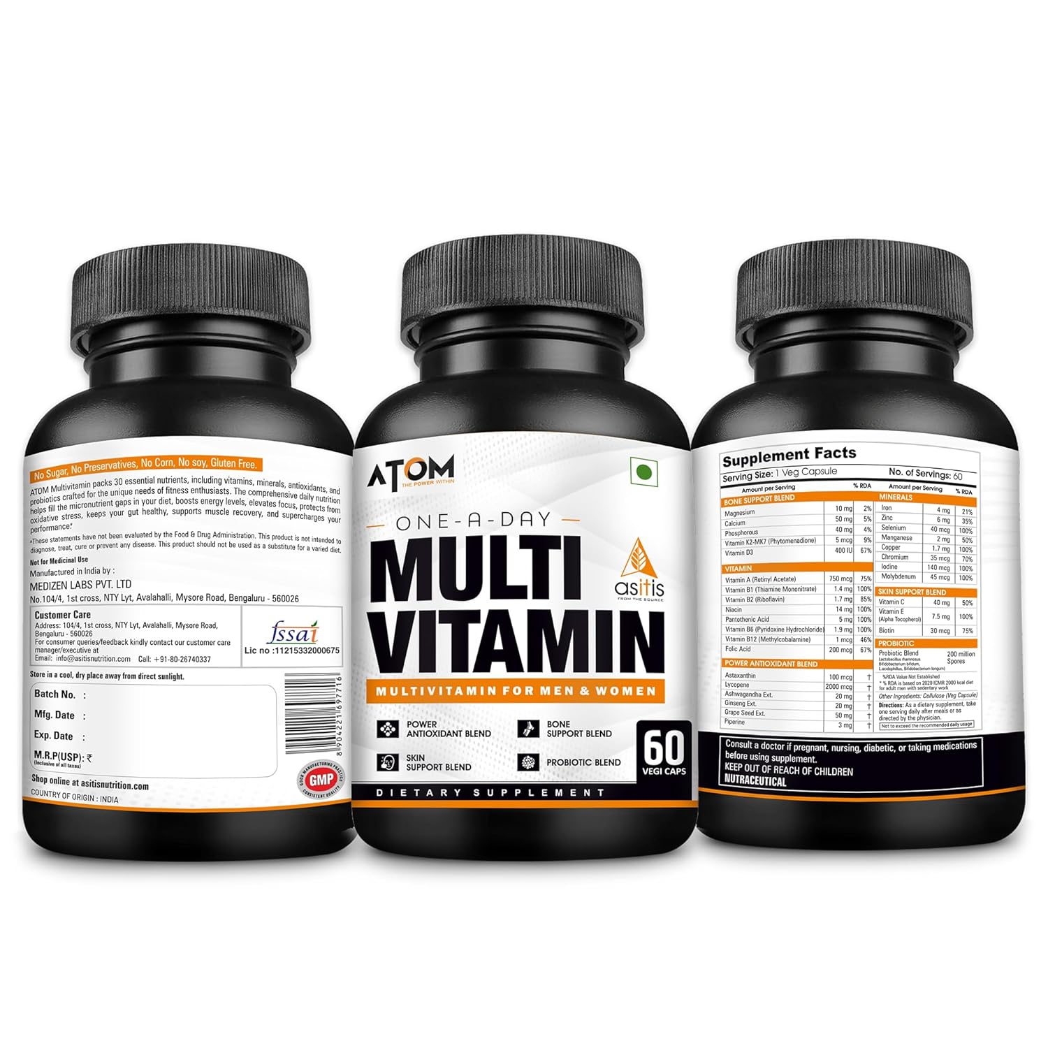 AS-IT-IS NUTRITION ATOM DAILY MULTIVITAMIN FOR MEN & WOMEN, 60 CAPSULES