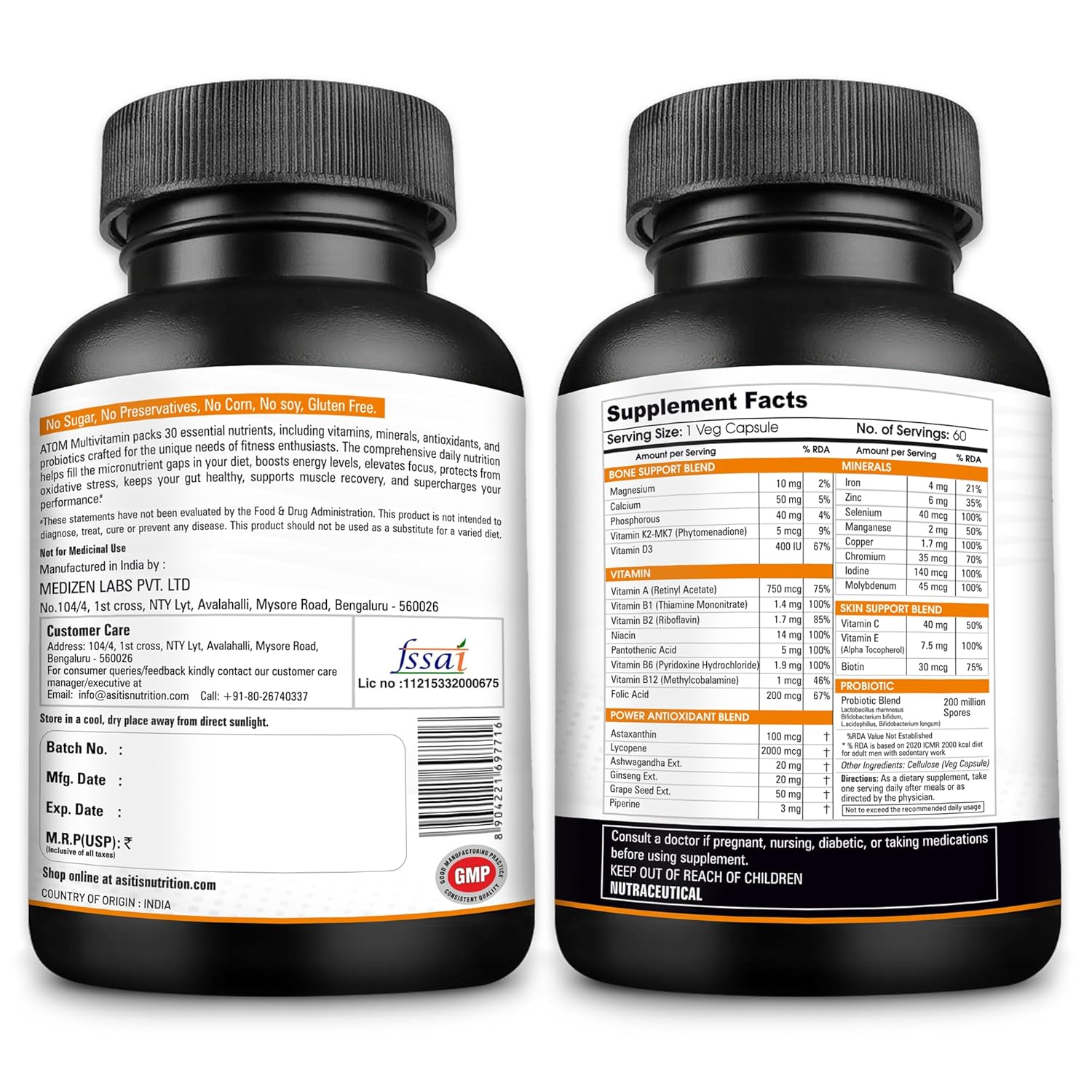 AS-IT-IS NUTRITION ATOM DAILY MULTIVITAMIN FOR MEN & WOMEN, 60 CAPSULES