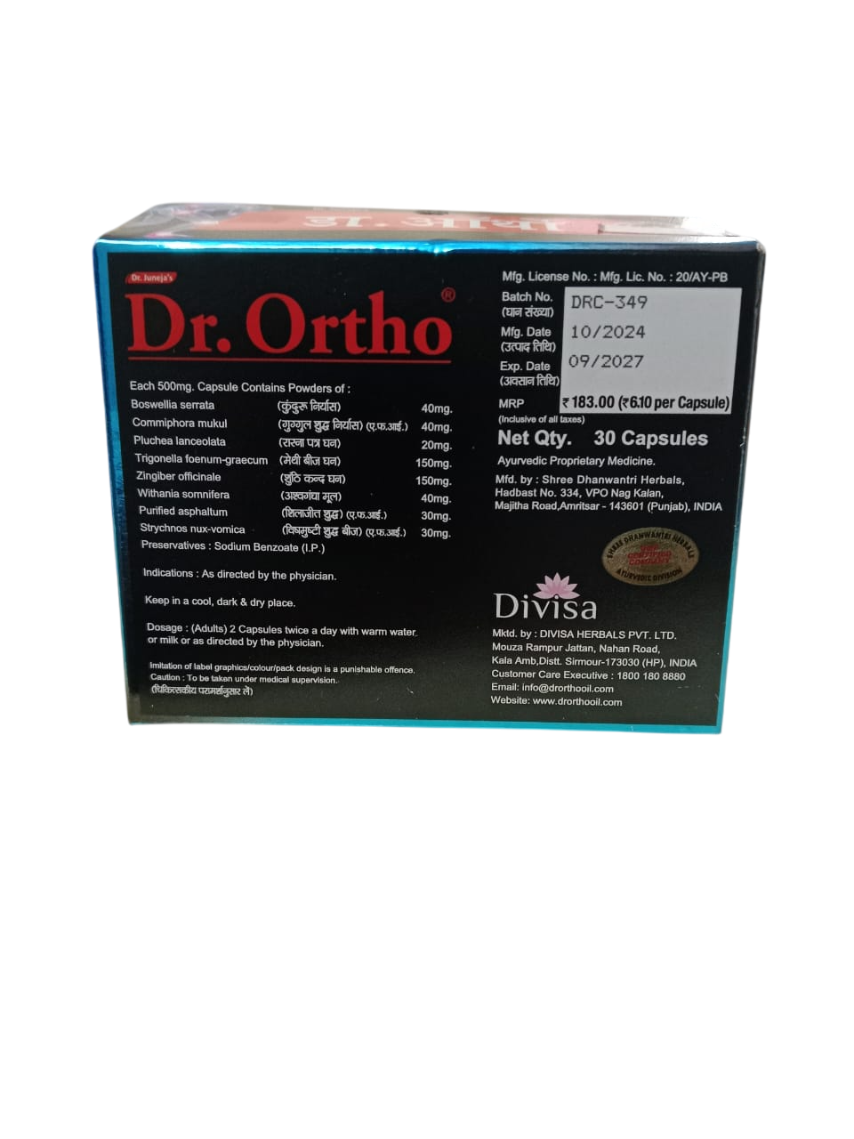 DR ORTHO AYURVEDIC CAPSULES 3*10CAPS