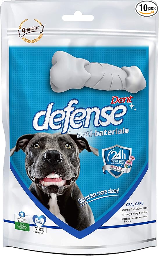 GNAWLERS DOG DENT DEFENSE, PREMIUM DENTAL DOG TREAT, WITH 24 HOUR PROTECTION 105GM 7PCS