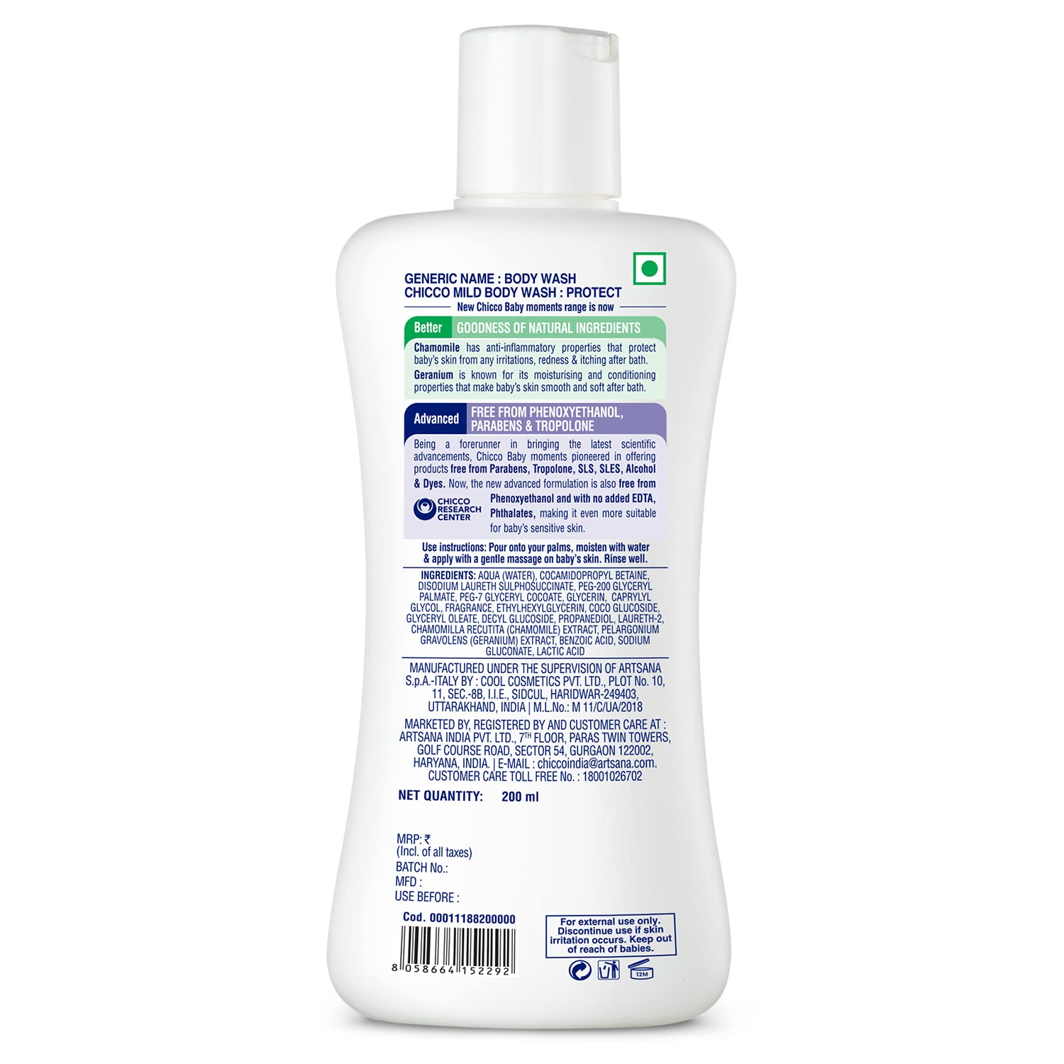 CHICCO MILD BODYWASH PROTECT NO TEARS 200ML
