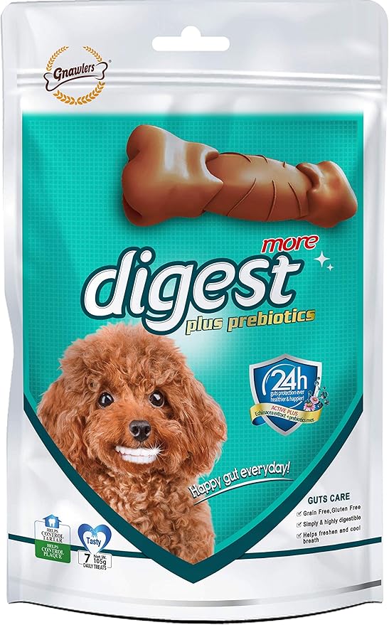 GNAWLERS DIGEST MORE PLUS PREBIOTICS, DENTAL CHEW BONE FOR DOGS MEDIUM, 105 G