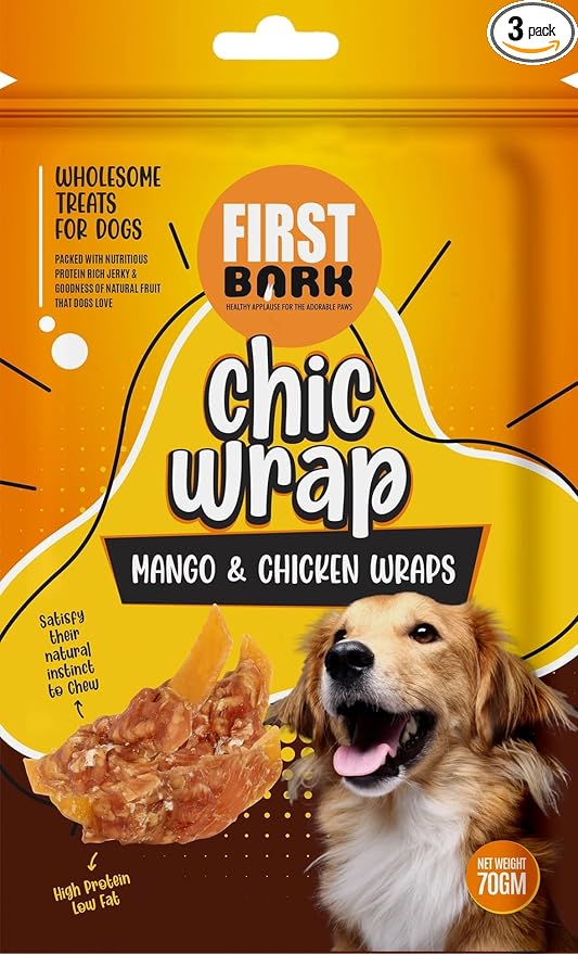 FIRST BARK CHIC WRAP MANGO & CHICKEN WRAP WHOLESOME TREATS FOR DOGS 70GM
