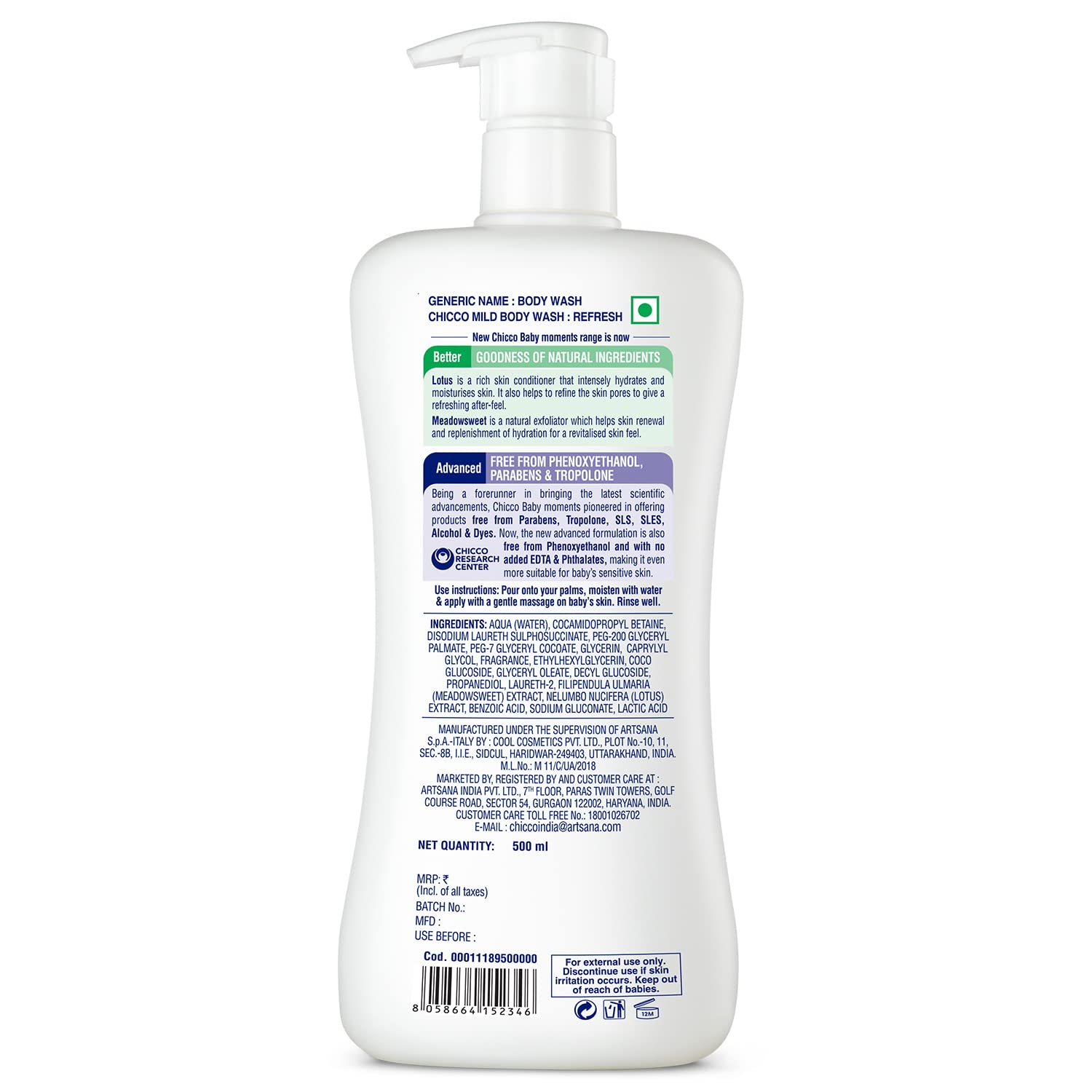 CHICCO MILD BODYWASH REFRESH NO TEARS 500ML