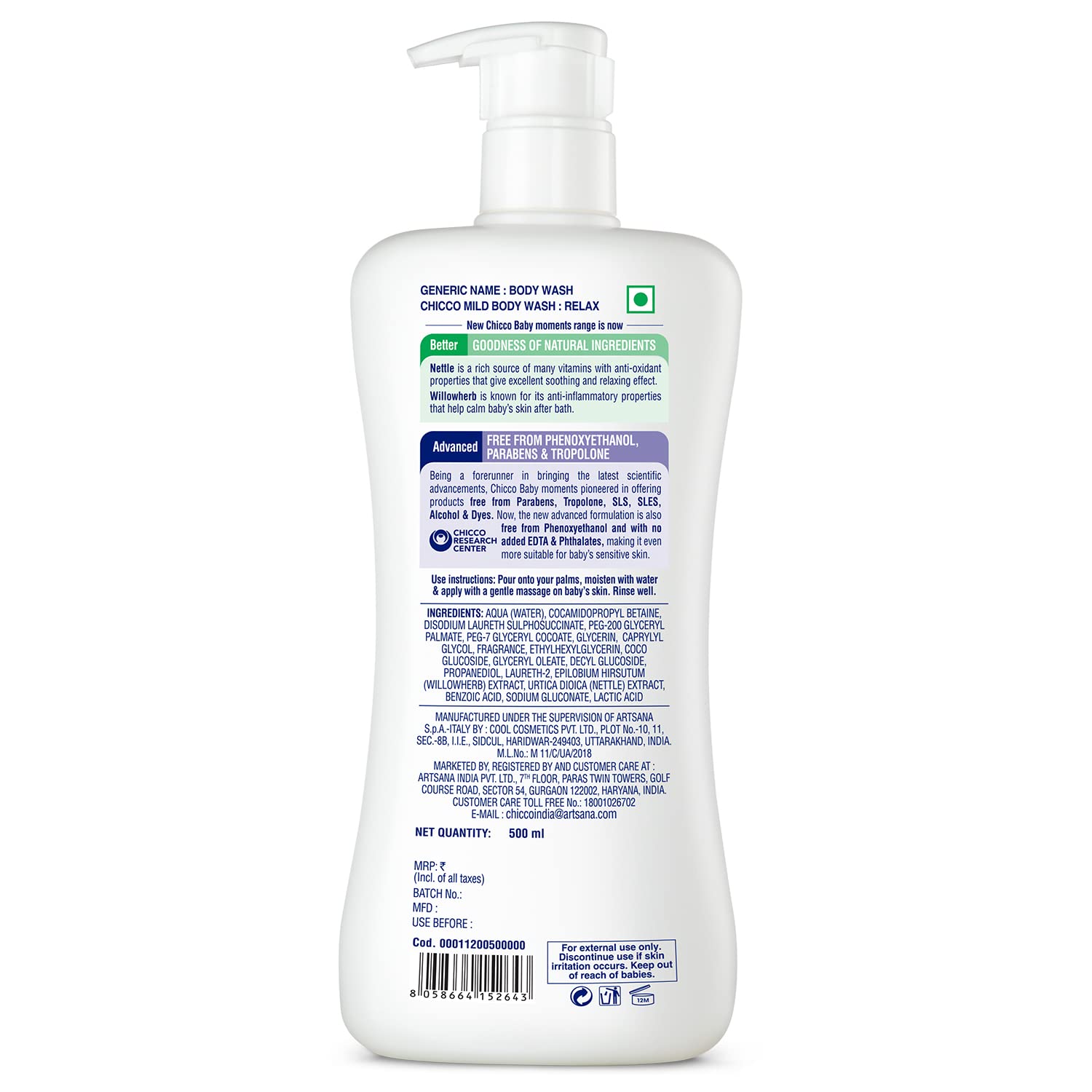 CHICCO MILD BODYWASH RELAX NO TEARS 500ML