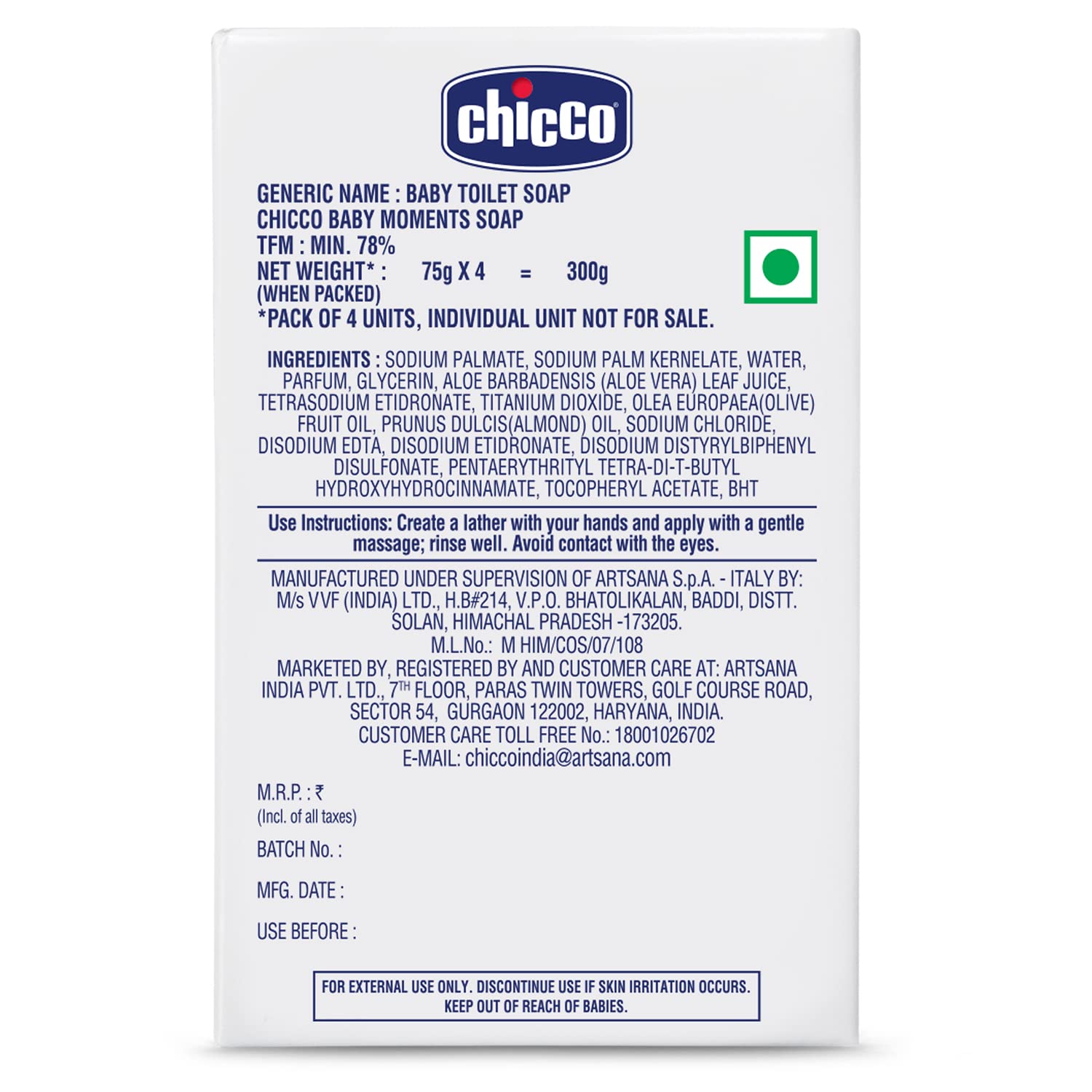 CHICCO BM SOAP 75GM (3+1) PACK