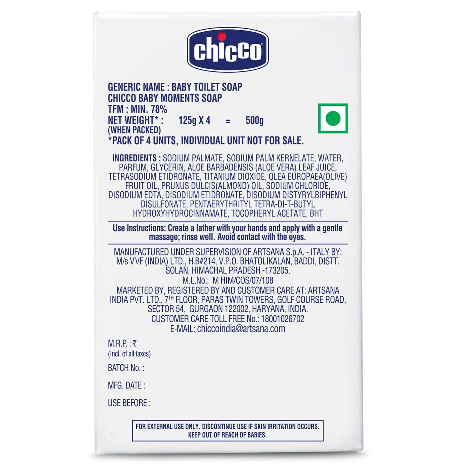 CHICCO BM SOAP 125GM (3+1) PACK