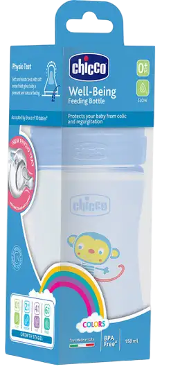 CHICCO WB COLOURED FEEDING BOTTEL 0M+ BLUE BOY 150ML