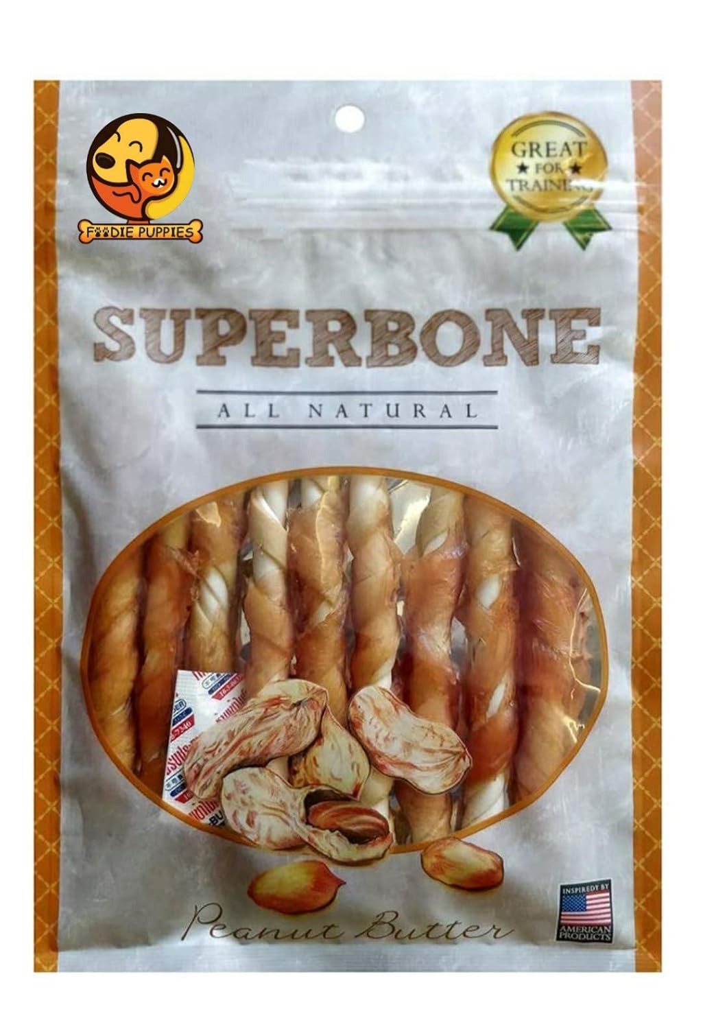 FOODIE PUPPIES SUPERBONE ALL NATURAL CHICKEN STICKS DOG TREAT PEANUT BUTTER 140GM