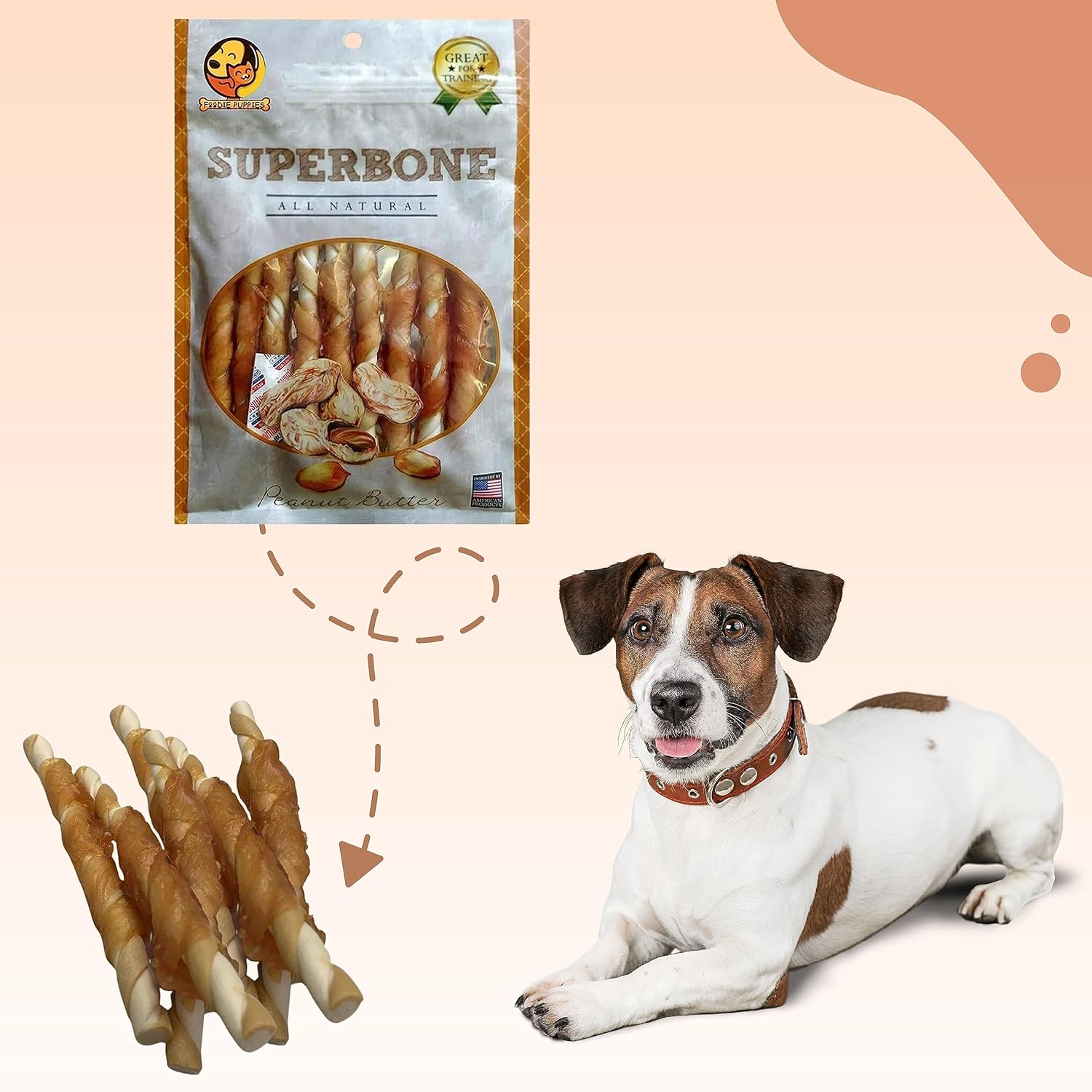 FOODIE PUPPIES SUPERBONE ALL NATURAL CHICKEN STICKS DOG TREAT PEANUT BUTTER 140GM