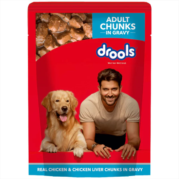 DROOLS REAL CHICKEN & CHICKEN LIVER CHUNKS IN GRAVY ADULT DOG WET FOOD 150GM