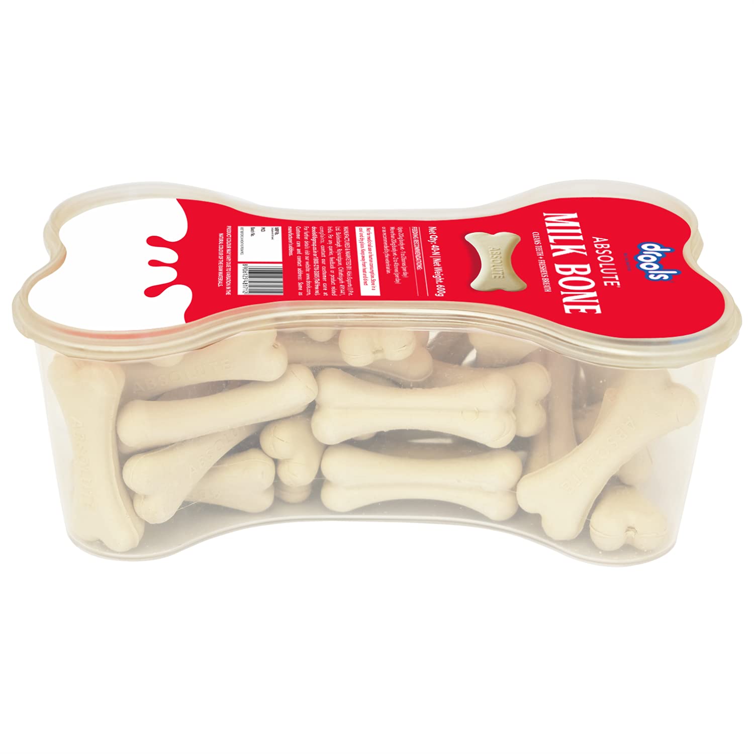 DROOLS ABSOLUTE DOG BONE TREATS, MILK FLAVOUR JAR, ALL LIFE STAGES 40 PEICES