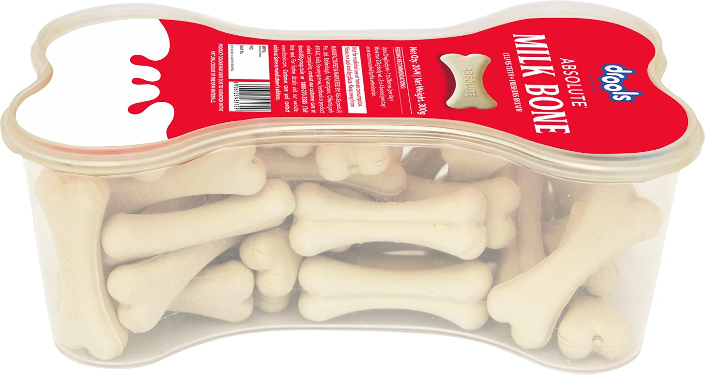 DROOLS ABSOLUTE DOG BONE TREATS, MILK FLAVOUR JAR, ALL LIFE STAGES 20 PEICES